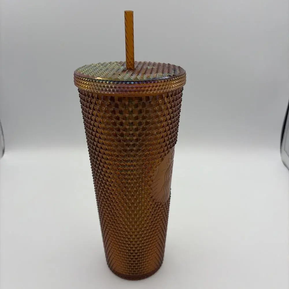 Starbucks 50th Anniversary Studded 24oz Cup Tumbler Bronze‎ Gold Copper USED
